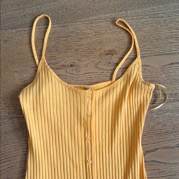 Zara Yellow Ribbed Button-Front Midi Dress - Picture 3 of 7